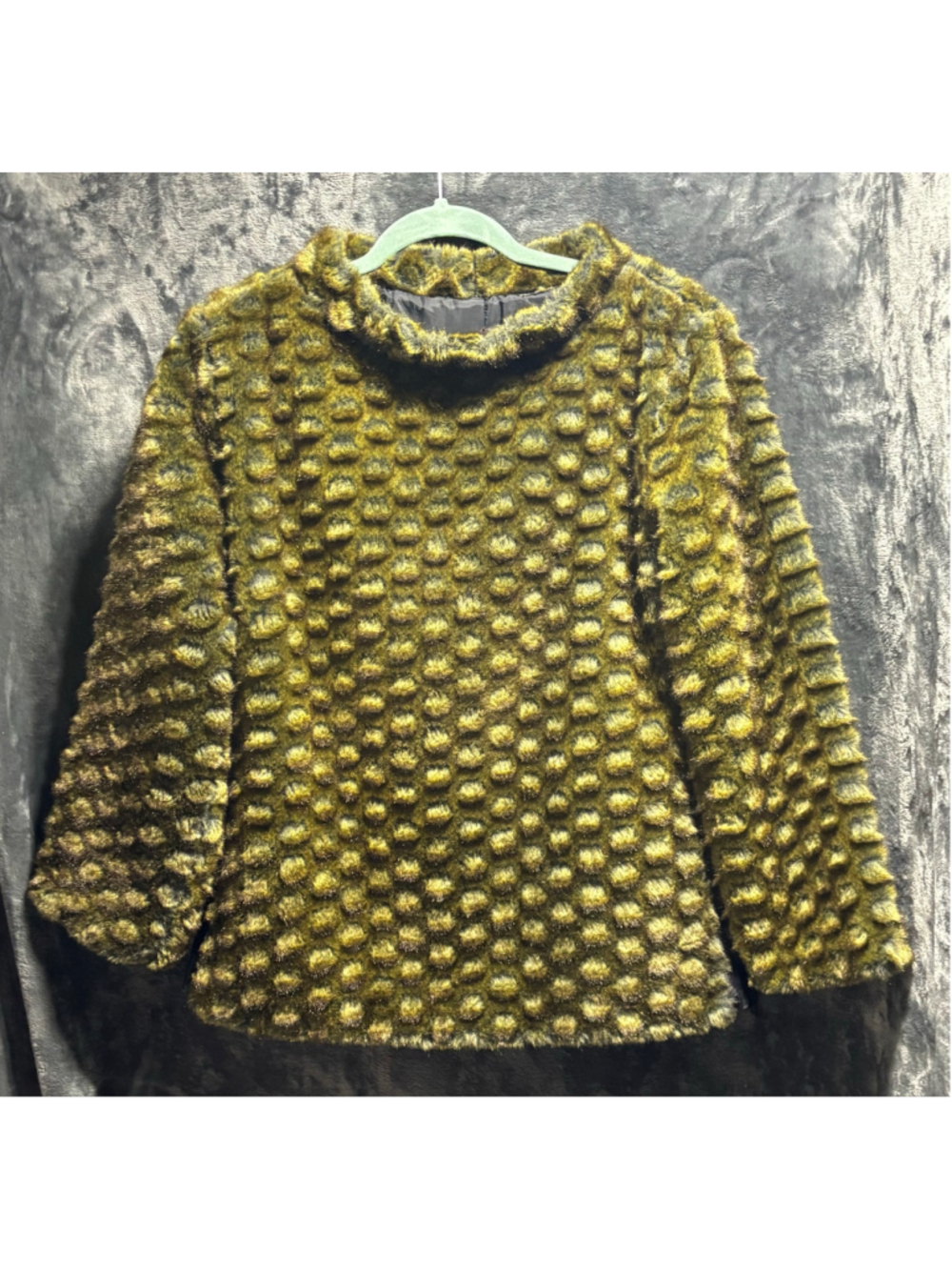 Vintage Fjall 3D Bubble Faux Fur Pullover Sweater Green Size S EUC